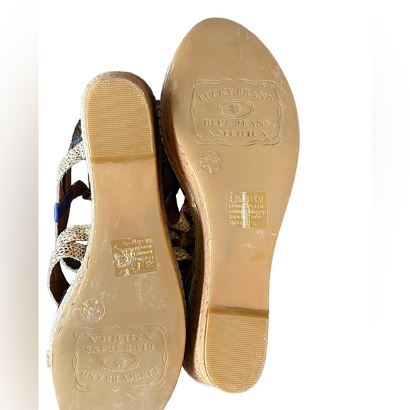 Lucky blue snakeskin & brown strappy open toe wedge sandals cork espadrilles 8.5 - Picture 7 of 9